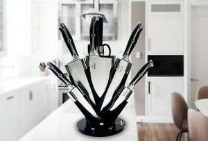 Kitchen World kitchen knives Prime Cook Kitchen Knife set of 8 Pieces Stainless Steel BLACK Cleaver