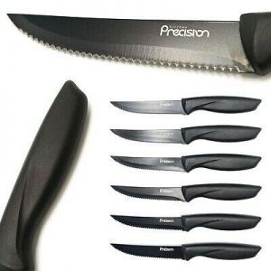 Steak Knives Set of 8 by Kitchen Precision: Steak Knife Set, Black Silverware