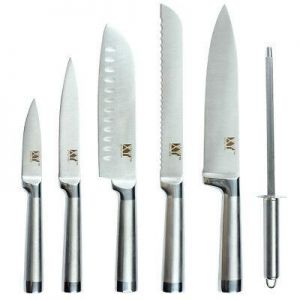 6 Pcs Kitchen Knives Set Stainless Steel Cutlery Knives With Knife Sharpener Rod